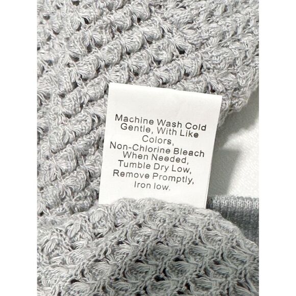 Women's Waffle Knit V-Neck Casual‎ Long Sleeve Pullover Sweater Gray Size Large - Picture 11 of 12